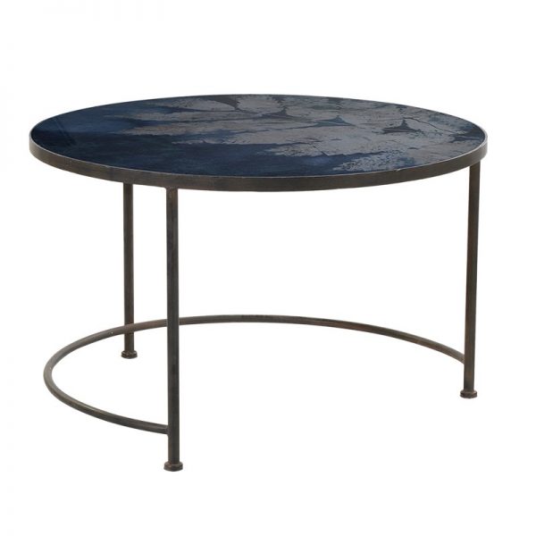 Prussian Blue Leaf Glass Top Coffee Table