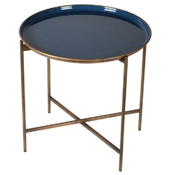 Gold Tray Table with Blue Tray Table Top