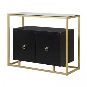 Gold Console Table with Black Storage Cabinet