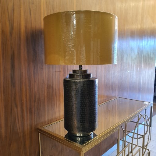 Zuri Large Antique Brass Metal Pot Table Lamp & Henry 45cm Mustard Handloom Cylinder Shade 3 Zuri Large Antique Brass Metal Pot Table Lamp & Henry 45cm Mustard Handloom Cylinder Shade - Image 3