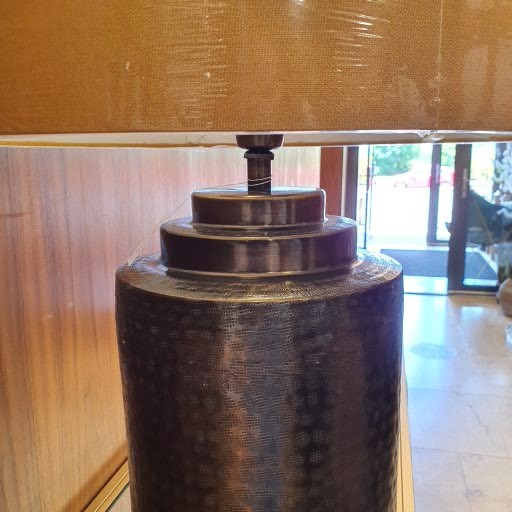 Zuri Large Antique Brass Metal Pot Table Lamp & Henry 45cm Mustard Handloom Cylinder Shade 2 Zuri Large Antique Brass Metal Pot Table Lamp & Henry 45cm Mustard Handloom Cylinder Shade - Image 2