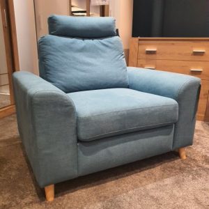Henry Armchair with Headrest – Blue Fabric (Floor Model)
