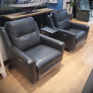 PAIR Warren Leather Electric Recliner Armchair (Floor Model)